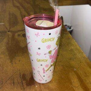Grinch Pink & White Holiday Tumbler never used comes with straw